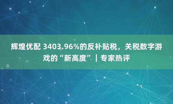 辉煌优配 3403.96%的反补贴税，关税数字游戏的“新高度”｜专家热评
